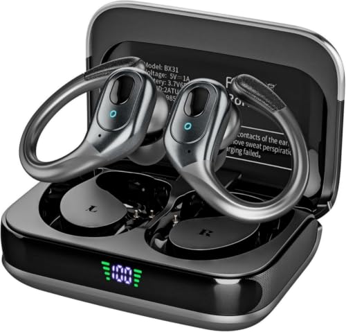 sajawass Wireless Earbuds Bluetooth 5.4 Headphones, Noise Canceling Ear Buds with 75hr Playtime, LED Power Display, IPX7 Waterproof Earphones Over Ear Earphones for Sports/Workouts