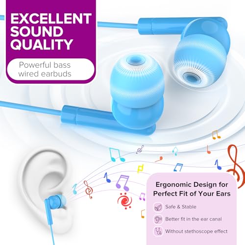 100 Pack Bulk Earbuds for Kids Classroom School Library,Individually Bagged,Wholesale Students Wired in Ear Earphones with 3.5 mm Jack for Computer Chromebook Laptop PC (HTC003,Mixed Colors)