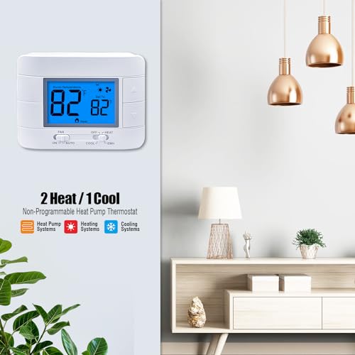 Thermostat Non Programmable Heat Pump Thermostat for House 2H/1C, with Large LCD Display of Room Temperature and Humidity
