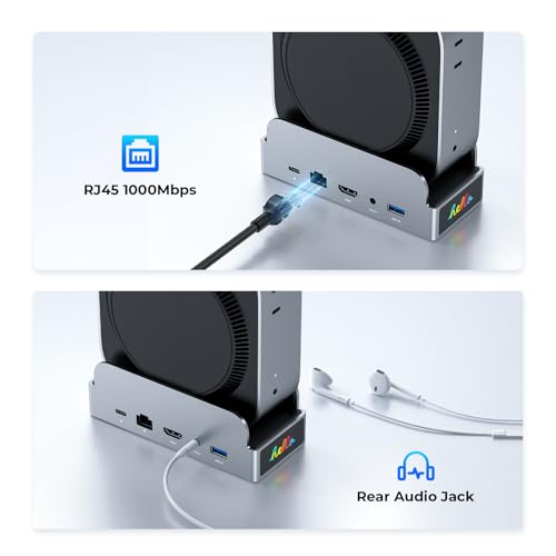 RayCue SmartDock Pro for Mac mini M6, M5 Pro, M4 Dock Stand with M.2 NVMe SSD Enclosure, 4K 60Hz HDMI, 10Gbps USB-C/A, Gigabit Ethernet, SD/TF Card Readers – Space-Saving Vertical Hub