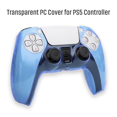 Semi-Transparent PC Case for PS5 Controller - Shockproof Cover with Anti-Slip Grip & Scratch - Resistant & Heat Ventilation (Blue)