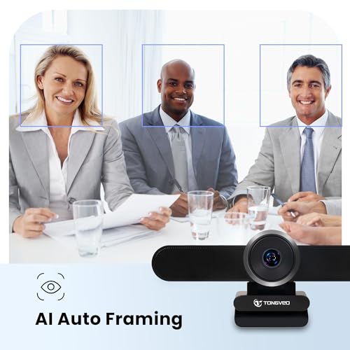 TONGVEO 4K Webcam Conference Call Room Web Camera with Dual Microphones &Speaker, | All-in-One USB Video Camera, 116° Wide Angle, AI Auto Framing | Compatible with Zoom, OBS