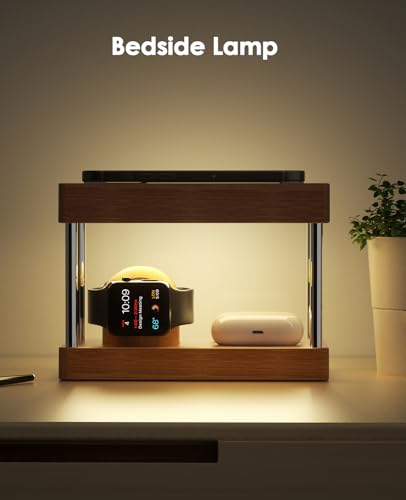 Nightstand Charging Station, 4 in 1 Bamboo Wireless Charging Station for Multiple Devices, Bedside Lamp Charger for iPhone/AirPods/iWatch, Birthday Gifts