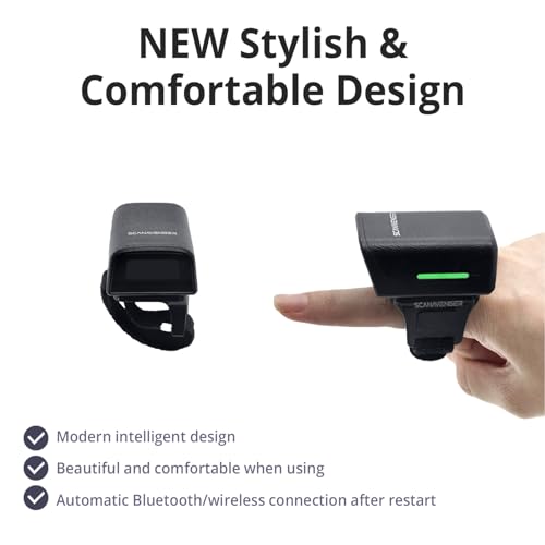 ScanAvenger 1D 2D QR Ring Bluetooth Barcode Scanner – Wearable Mini Wireless Finger Reader, USB & 2.4GHz, Compatible with iOS, Android, Windows, for Warehouse, Store & Inventory Use