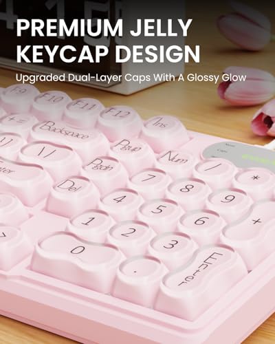 Wired Creamy Keyboard with Number Pad, 98-Key, Media Knob, RGB Backlit-Pink - Image 3