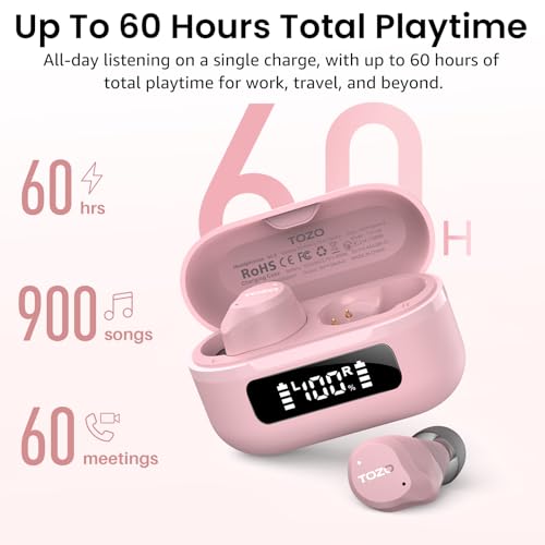 TOZO NC9 Hybrid Active Noise Cancelling Wireless Earbuds, 60H, LED Display