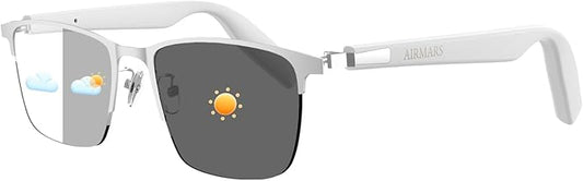 AIRMARS Smart Glasses for Men & Women, Bluetooth Glasses with Photochromic/Blue Light Filter&Polarized Lenses, Smart Sunglasses for Women with Speaker, Interchangeable Frames (Silver)