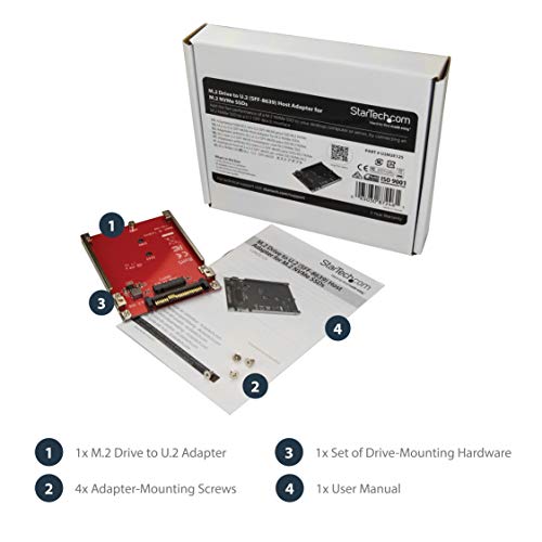 StarTech M.2 PCIe NVMe to U.2 SFF-8639 Adapter, 2.5in, TAA (U2M2E125)