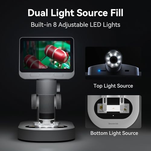 Digital Microscope 1600x, 4.0 Inch Portable Electronic Coin Microscope with 8 Adjustable LED Lights for Adults