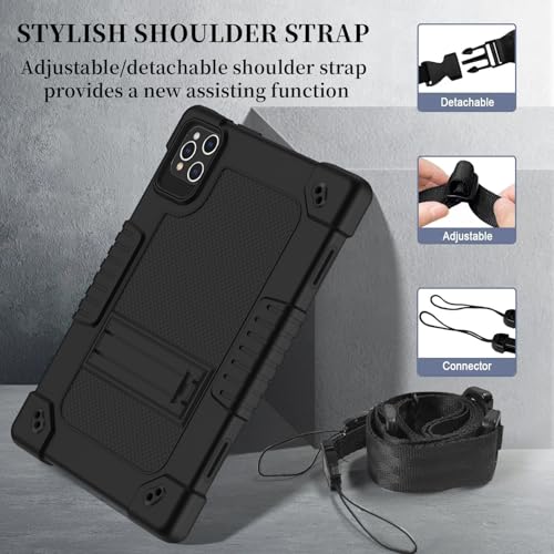 for MEIZE D115 Tablet Case,for DigiLand DL1050 Case Shoulder Strap Kickstand Cover for ANTEMPER D106/DOMATON D105/KADYBE D115/DigiLand DL1050/DigiLand S10 DL1050 R10 PRO(Black)