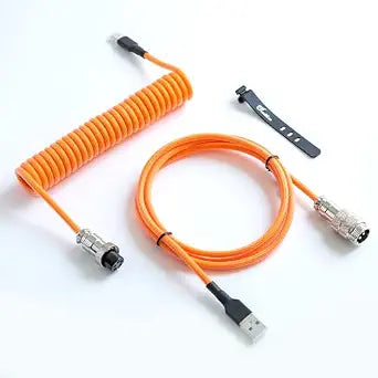 GUNMJO Pro Custom Premium Coiled USB C Cable for Gaming Keyboard, Double-Sleeved Mechanical Keyboard Cable with Detachable Metal Aviator, 1.5M USB-C to USB-A, Brilliant Orange Color - Image 1
