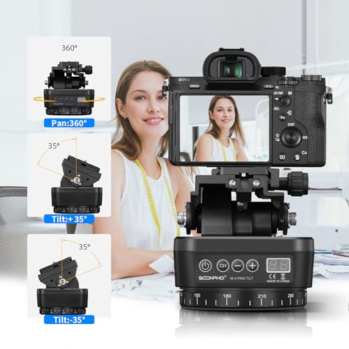 Soonpho M4 Motorized Rotating Panoramic Tripod Head, Remote Control 360° Pan Tilt Head with Mobile Phone Clip for DSLR Cameras, Camcorders, Smartphones, Tripod