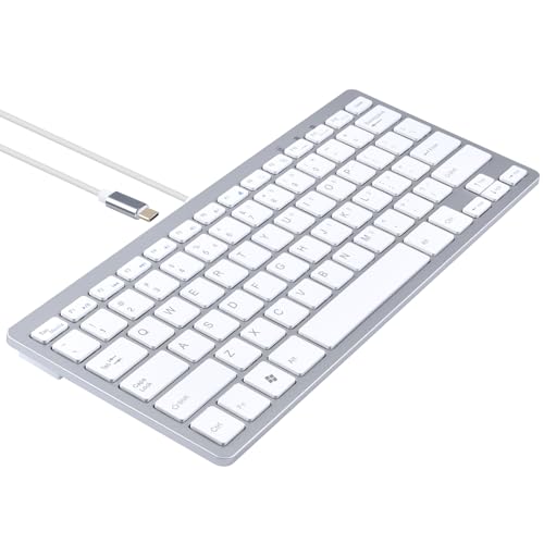 MCSaite Small USB C Keyboard - Plug & Play Compatible Wired Keyboard for Mac mini, MacBook Pro/Air, iMac, iPad, Windows, Chromebook with USBC Port - Compact & Mini USB Type C - Silver