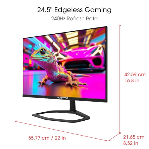 New! Sceptre 24.5-inch Gaming Monitor 240Hz 1ms DisplayPort x2 HDMI x2 100% sRGB AMD FreeSync Premium Build-in Speakers, Machine Black 2026 (E255B-FWD240 Series)