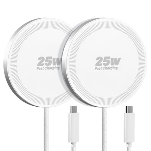 25W Wireless Charger for MagSafe, Magnetic Fast Charging Pad for iPhone 17/16/15/14/13/12 Series & AirPods, Strong Magnet, Portable Wireless Charger for Travel Home Office (Elegant White, 2Pack)