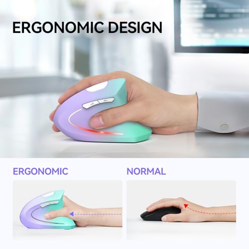 TECKNET Ergonomic Mouse, 4800 DPI Wireless Bluetooth Vertical, 3-Device