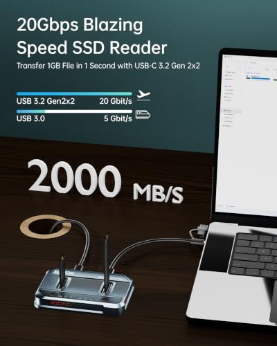 Dual-Bay M.2 SSD Cloner 20Gbps NVMe Duplicator Quadruple Cooling