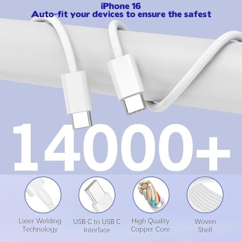 iPhone 17/16 Fast Charger Block,2 Pack 60W USB Charging Block 5-Port Charge Adapter for Apple iPhone Charger with 6FT USB C Woven Fast Charging Cable for iPhone17/16e/16Pro/15ProMax, iPad Pro/Air/Mini