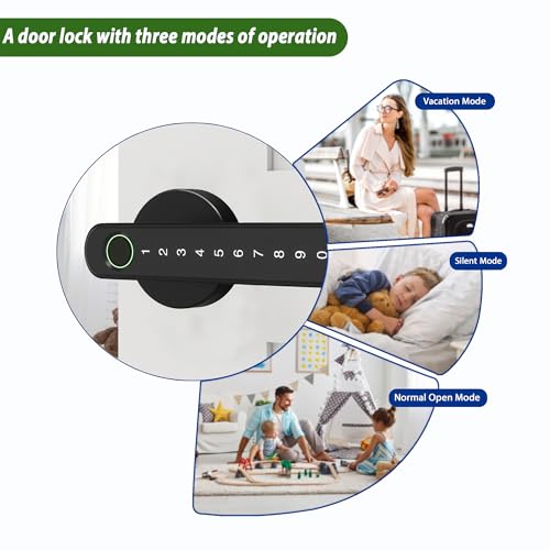 Smart Electronic Fingerprint Door Lock, Keyless Entry with Handle, Codes, APP, IC Cards, Fingerprints, Keys, for Home Bedroom Apartment (Black)