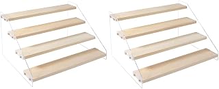 2 Pack 4 Tier Acrylic Display Stand for Figures Wooden Risers Display Case for Craft Fair Acrylic Cupcake Stand for Dessert Table Top Jewelry Displays for Craft Shows Perfume Shelf (SMALL) - Image 1