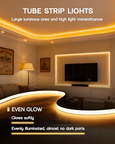 LED Strip Lights Warm White 3000K,9.8ft 12V Neon Rope Lights,Flexible Silicone Outdoor Waterproof Neon Strip Lights for Mirror,Kitchen,Cabinet,DIY Lighting(Power Supply Not Included)