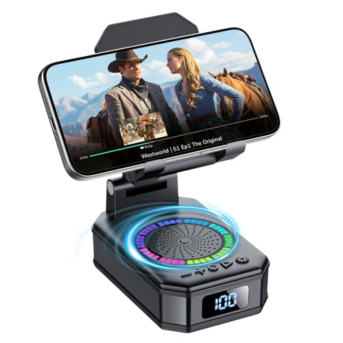 Gifts for Men Women, Cell Phone Stand with Wireless Bluetooth Speaker and Colorful LED Lights, 4-in-1 Multifunctional Phone Holder Support Fast Charging, Adjustable Desktop Stand, Best Gifts