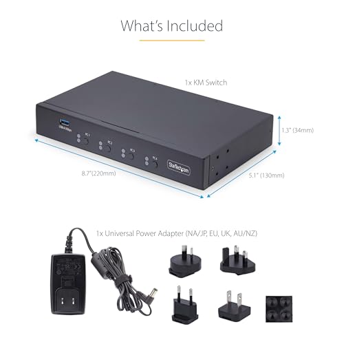 StarTech 4-Port KM Switch, Mouse Switching, Audio, TAA (P4A20132-KM-SWITCH)
