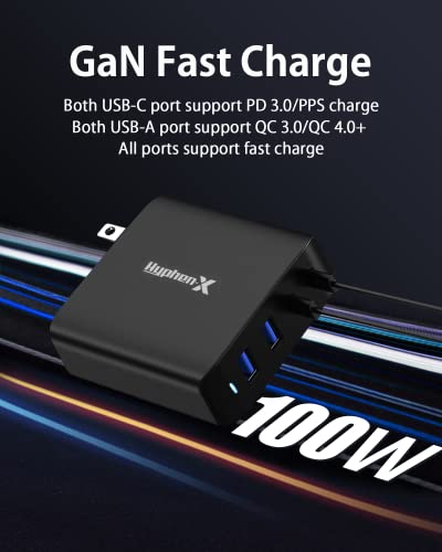 100W USB C Charger, 4 Port GaN Fast Charger Block Foldable Type C Charging Block Fast Charging Block Compatible with MacBook Pro/Air, iPhone 15/14/13/Mini/Pro/Pro Max/Samsung Galaxy(Black) - Image 3
