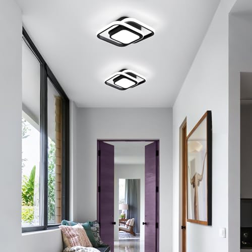 CANEOE Small Ceiling Light 36W Square Modern LED Ceiling Lamp Cool White 6000K Hallway Lighting Fixtures for Bedroom Kitchen Study Hallway Small Asile Lamp Corridor Lights (Black)