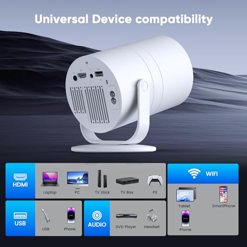 [Built-in Apps] Mini Projector with WiFi and Bluetooth & Android 12, Electric Focus 1080P Mini Portable Projector, Compatible with HDMI/Smartphone/USB for Movie/Gaming