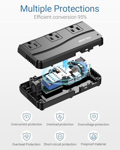BESTEK 300W Power Converter 3-Outlet and 4-Port USB Travel Voltage Transformer 220V to 110V with Type G/D/M/AU/US Travel Plug Adapters