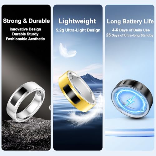 uaue Smart Health Ring for Women Men, Vibration Alert, Touch Control, Fitness Tracker Ring with Sleep/Women's Health/Heart Rate/Steps, IP68 Waterproof for iPhone and Android, Silver 10,No Subscription