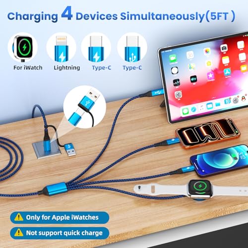 Multi Charging Cable for iPhone iWatch Charger with Dual Type-C Ports, 5FT - Image 3