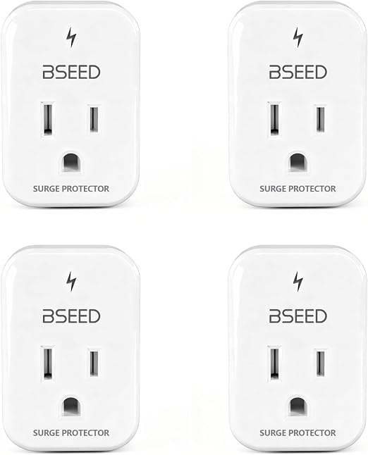 BSEED 1620 Joules Single Outlet Surge Protector, 1800W Mini Surge Protector for Refrigerator, PC, TV, Xbox, PS5, Home Appliances, Voltage Protector with LED Indicator, 120V, 4 Pack