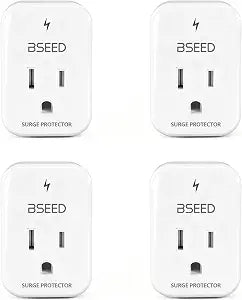 BSEED 1620 Joules Single Outlet Surge Protector, 1800W Mini Surge Protector for Refrigerator, PC, TV, Xbox, PS5, Home Appliances, Voltage Protector with LED Indicator, 120V, 4 Pack