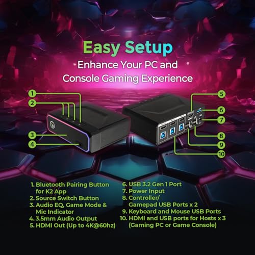 IOGEAR Nexus 3-Port 4K HDMI Gaming KVM Switch – Supports PS5/PS4, Xbox Series X|S, Nintendo Switch, PC – 1440p 144Hz, 1080p 240Hz, USB 3.2 Hub, RGB, Keymander App — GCS1337