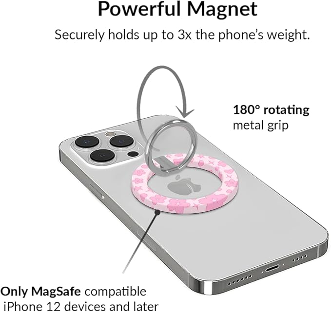 VELVET CAVIAR Compatible with MagSafe Phone Grip - Magnetic Ring Holder with Adjustable Stand - Removable MagSafe Accessories for iPhone 16, 15, 14, 13, 12 (Pink Cherry Blossom)