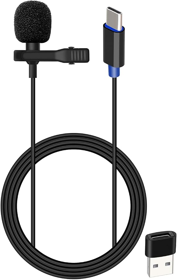 USB C Lavalier Lapel Microphone,USB Small Microphone Clip-on for Phone, Computer Mic for Voice Amplifier,Speakers,Computer,Live Streaming,Laptop(4.9FT/1.5M)