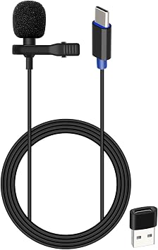 USB C Lavalier Lapel Microphone,USB Small Microphone Clip-on for Phone, Computer Mic for Voice Amplifier,Speakers,Computer,Live Streaming,Laptop(4.9FT/1.5M)