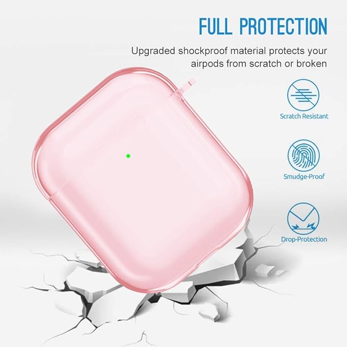 Valkit Compatible AirPod Case Cover, Clear Airpods Case with Keychain Soft TPU Protective Cover Shockproof Case for Girls Women Men Compatible with Apple AirPods Charging Case 2 & 1 - Clear Pink