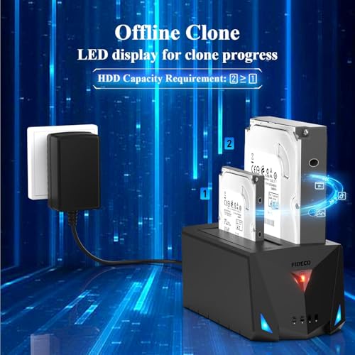 FIDECO USB 3.2 Gen 1 to Hard Drive Docking Station, Hard Drive Dock for 2.5 or 3.5 inch SATA I/II/III HDD SSD with Hard Drive Duplicator/Offline Clone Function and 2 USB Cables, Support UASP
