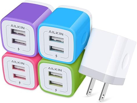 Multi USB Wall Charger, Charger Adapter, AILKIN 2.1A Dual Port Quick Charge