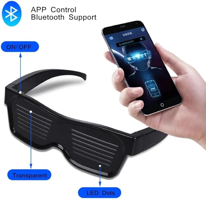 LED Glasses,light Up Glasses, Customizable Bluetooth LED Glasses, Halloween Glasses for Party, APP Control LED Display Smart Glasses for Nightclub, Festivals, Raves, Christmas for Adults over 18