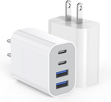 40W Apple 17 16 Charger Block Fast Charging,2Pack 4-Port Fast USB C Charger Blocks PD Power Adapter & QC Apple Adapter for iPhone Duo/18 Pro Max/17 Air/17 Pro Max/16e/16 Pro/15/15Pro Max/14/13/12/iPad