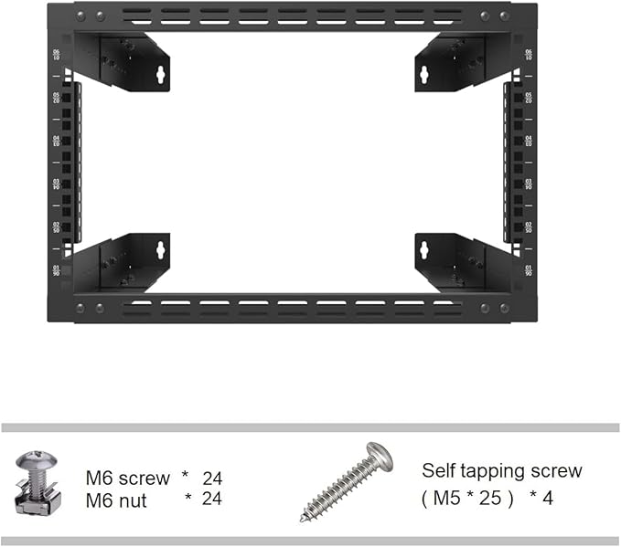 JINGCHENGMEI 6U Wall Mount Rack- 19 Inch Vented Server Rack Open Frame Bracket for AV, IT, Networking Equipments 13"-18" Adjustable Depth Black (6UVented)