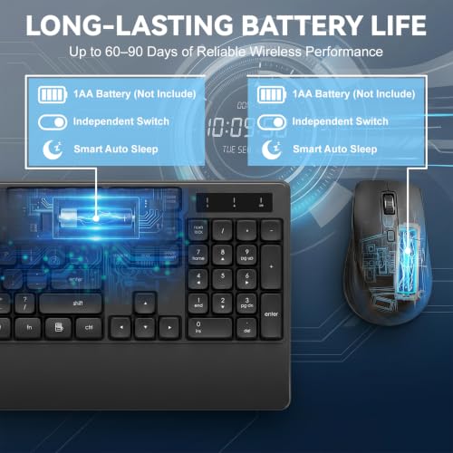 Wireless Keyboard and Mouse with Wrist Rest, 3 DPI Adjustable Mouse, 2.4G Lag-Free Cordless, Quiet and Soft Typing, Sleep Mode, Multimedia Keys, Compatible Windows Mac, Ideal for Business Home Office - Image 5
