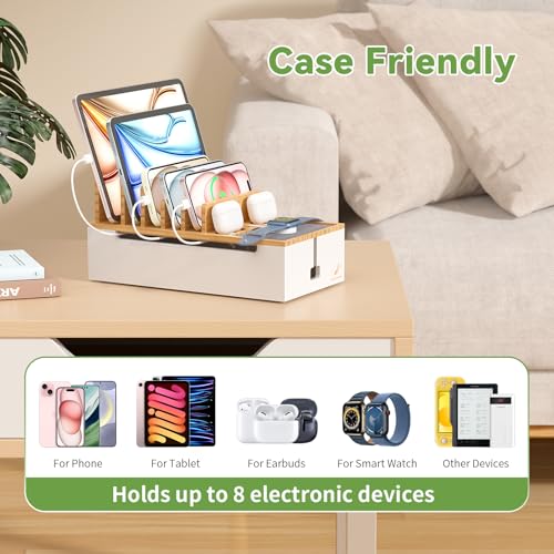 Pezin & Hulin Cable Management Box, Wire Organizer for Cords-Natural+White