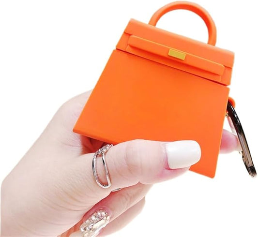 Case for AirPods Pro 3, Girls Creative Fashion Mini Handbag Purse Case, Stylish Soft Silicone TPU Earphone Protection Charging Cover for AirPods Pro 3 +Hook -Orange
