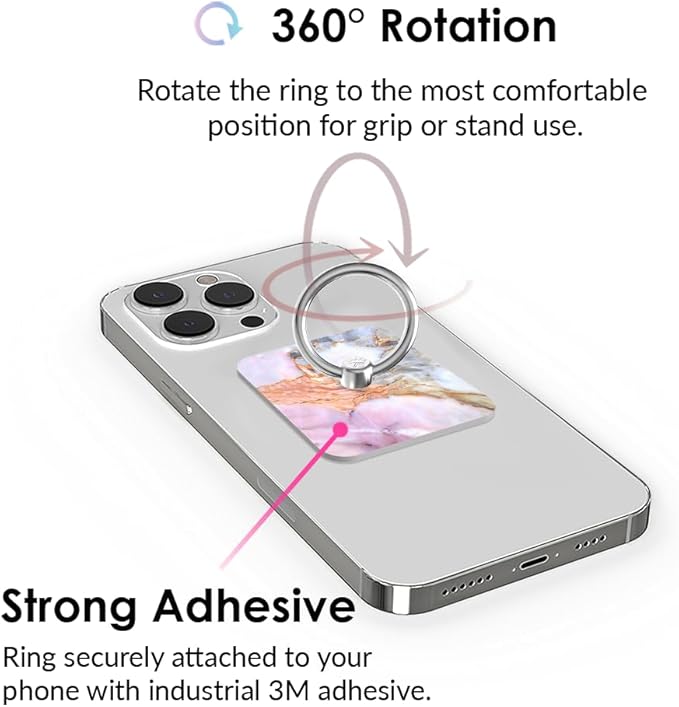 Velvet Caviar Cell Phone Ring Holder - Finger Ring & Stand - Improves Phone Grip Compatible with iPhone, Galaxy and Most Cases (Except Silicone/Leather) - White Marble