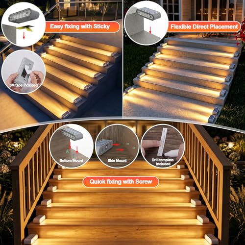 Solar Step Lights Outdoor — 8-Pack Waterproof 3000K Warm - Image 3